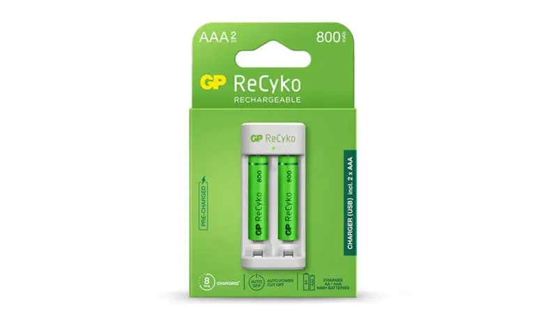[BSOENABTGPAAA2PCSREC] GP ReCyko 2-Slot E211 USB Charger with 2's 800mAh AAA Batteries