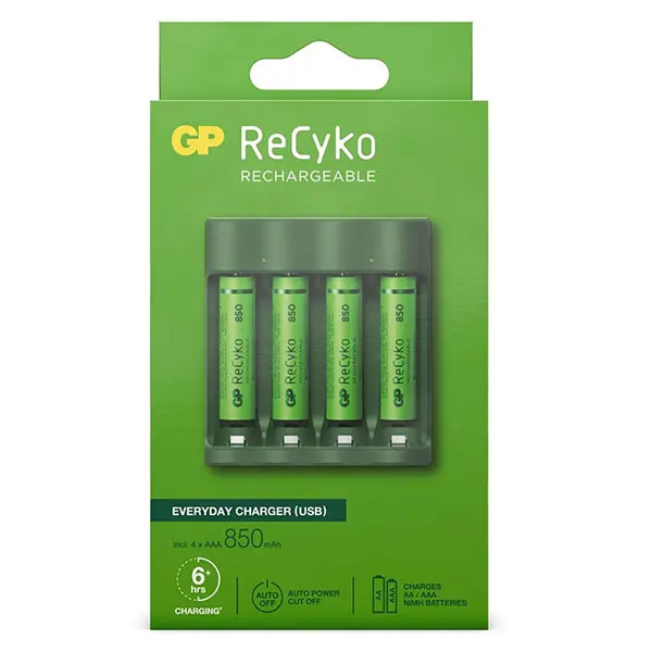 [BSOENABTGPAAA4PCSREC] GP USB basic charger + GP 850 ReCyko rechargeable AAA / HR03 Ni-Mh battery (4 Pcs) 
