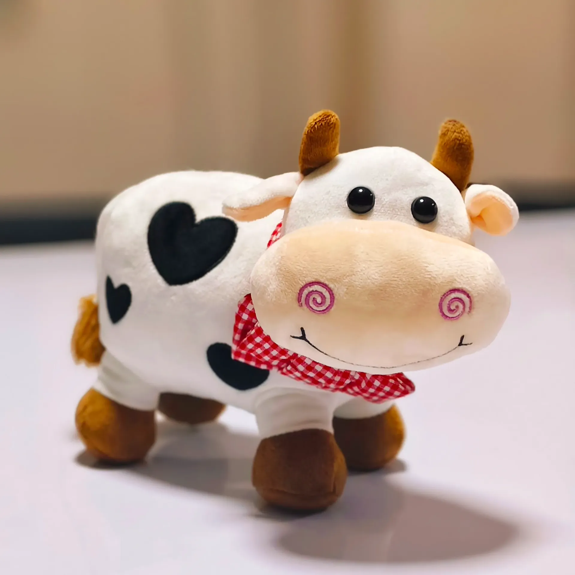 Cow Heart-Shaped Spots  with red ties Plush Toy ( 9 x 6 inc)