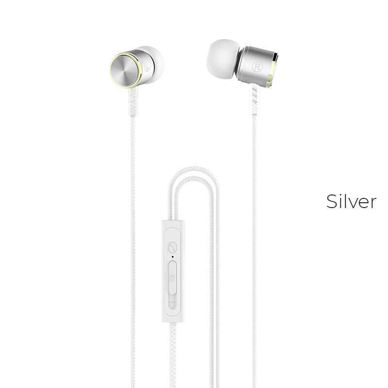 Hoco Wired earphones 3.5mm “M42 Ice rhyme” with microphone (Silver)