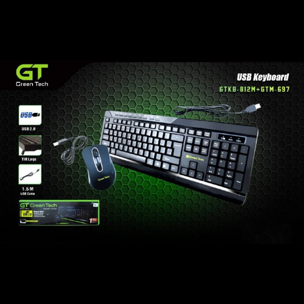 Green Technology - USB Keyboard & Mouse Combo GTKB-812M+GTM-697